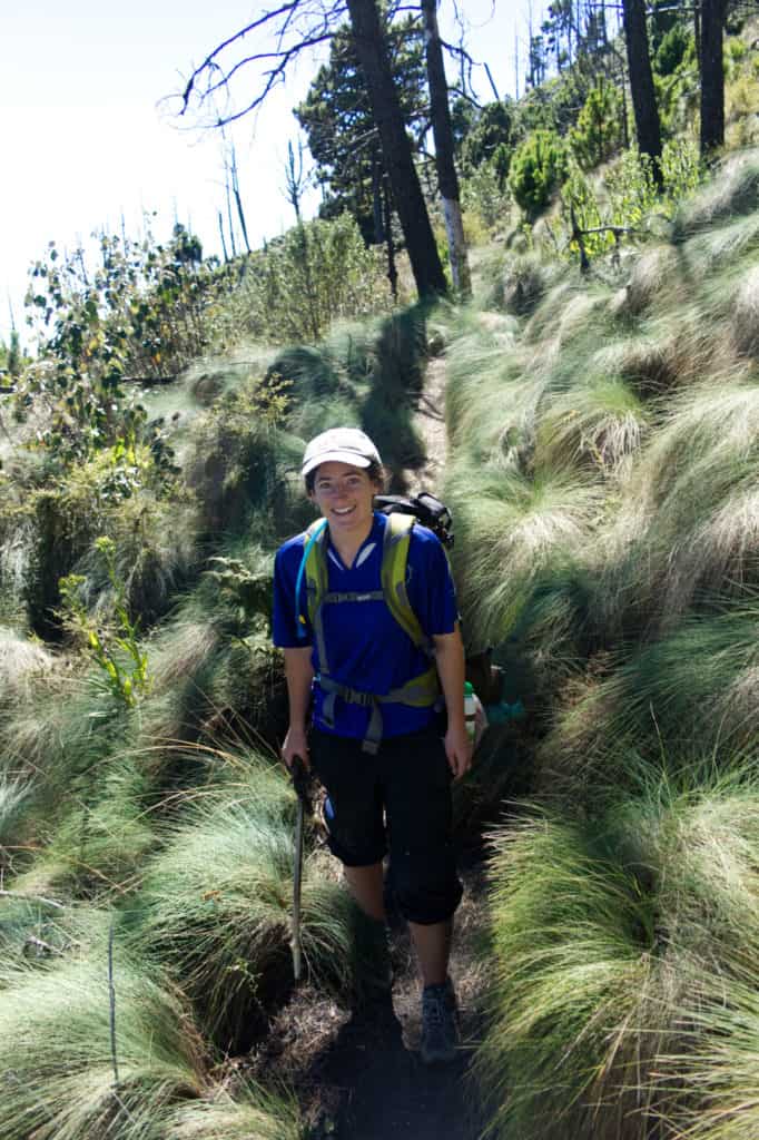 Yvonne hiking through the alpine zone Acatenango Volcano in 2012
