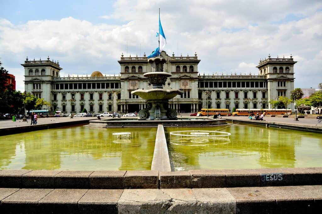 Fountain in front of the Palacio National de Cultura in Zone 1 Guatemala City. Photo by David Diaz.