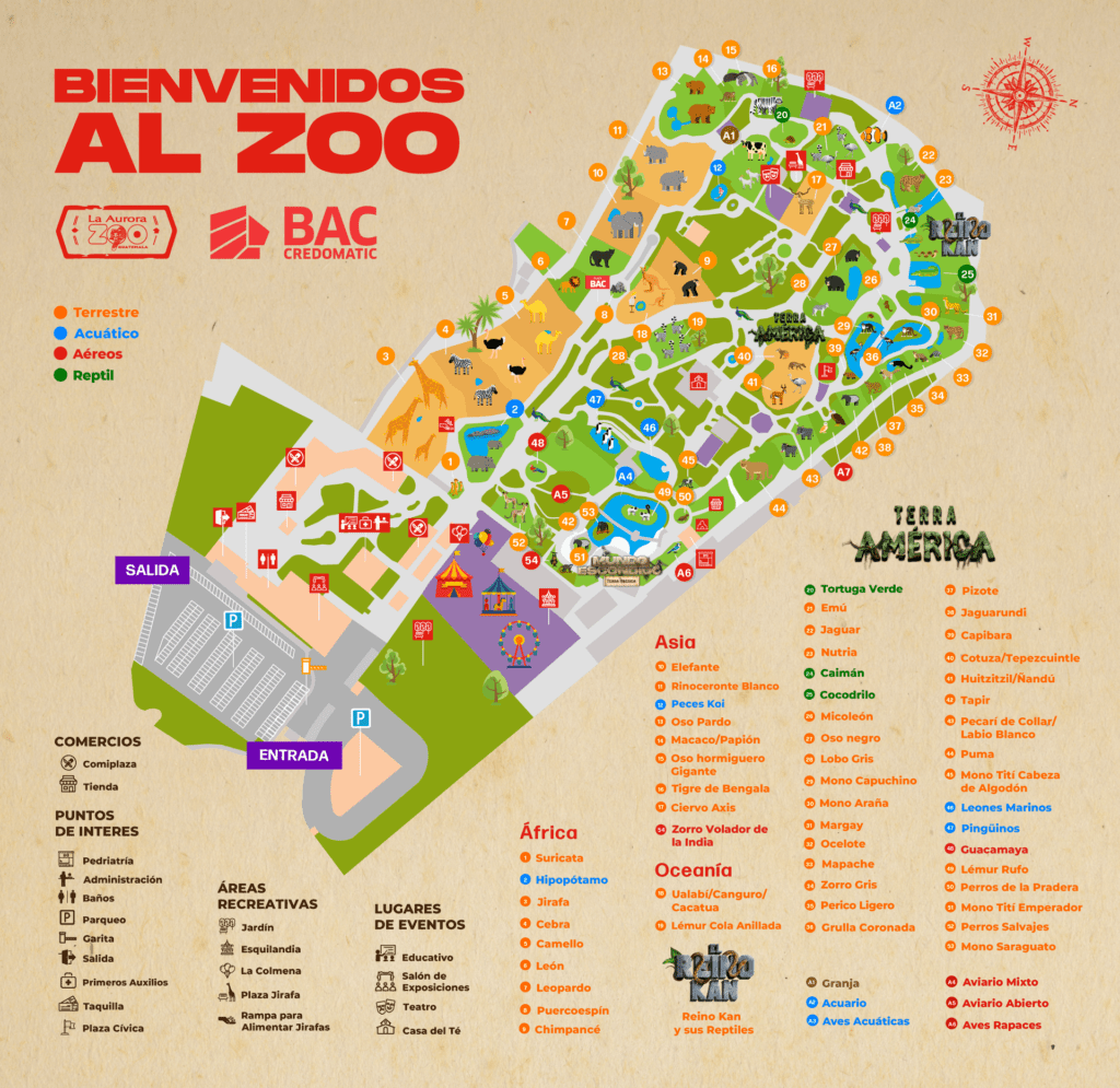 Map of La Aurora Zoo in Guatemala