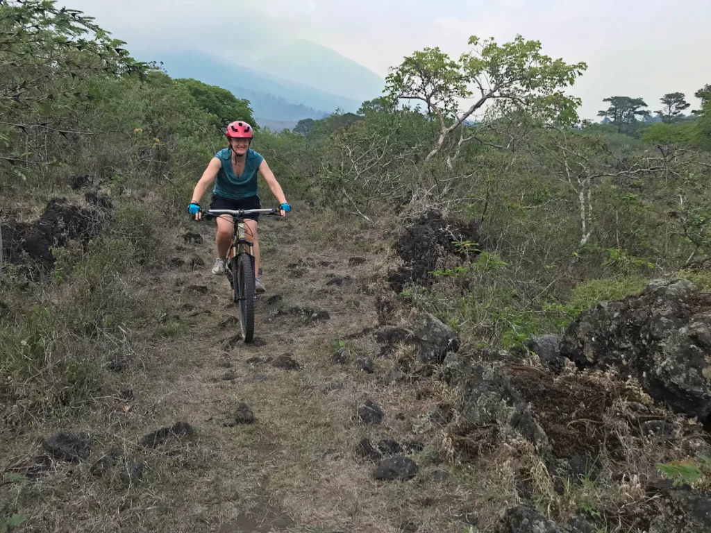 Mountain biking over a 500-year-old lava flow at Finca el Amate in Guatemala